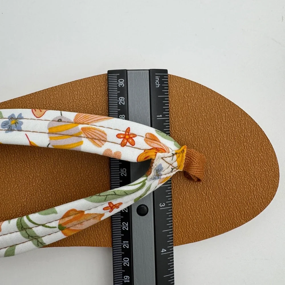 KuaiLu Flip Flops Yoga Mat Comfort Floral Sandals Womens Tan Arc Support Beach